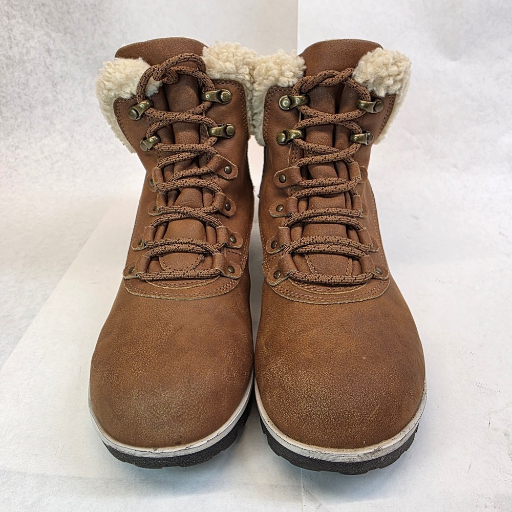 Womens Leather Ankle Boots Size 8 JBU by Jambu Redrock Brown‎ Sherpa Lace Zip Up